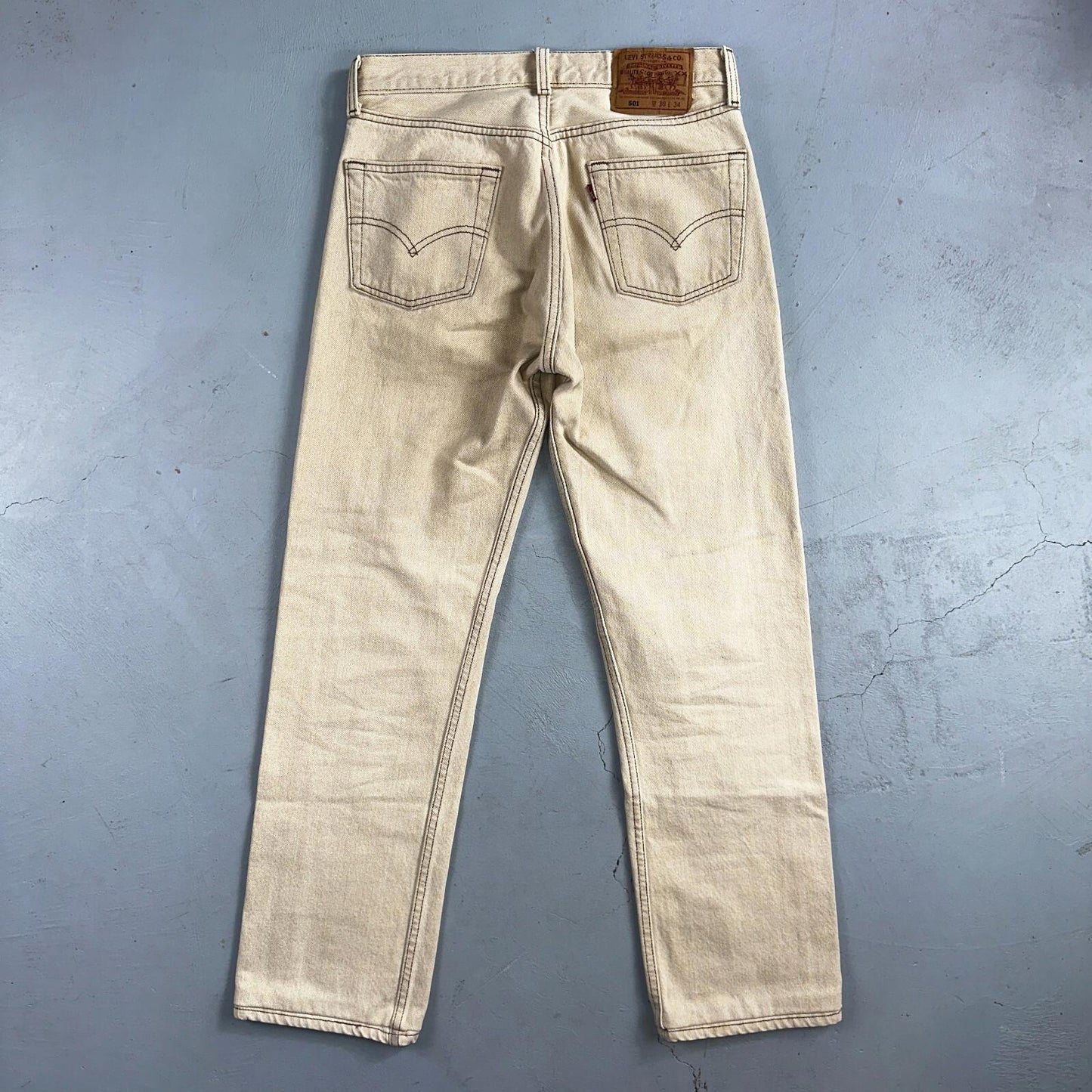 Levis 501 Vintage 90s USA XX Straight Leg Jeans Beige Light Wash 30x34 Act 29x29