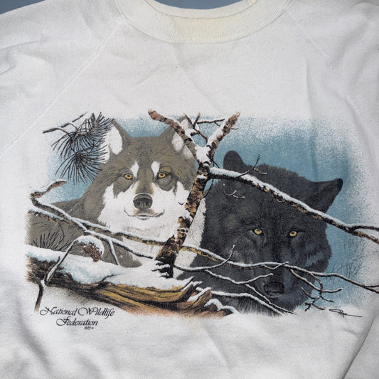 VTG National Wildlife Federation Wolf Sweatshirt 80s USA XXL Wolves Crewneck