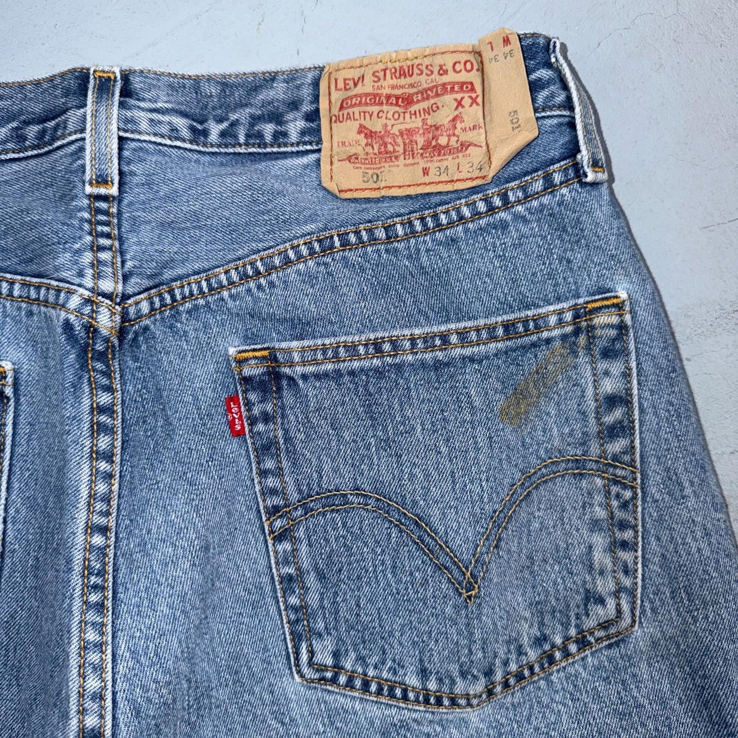 Levis 501 Vintage Y2K 90s XX Straight Leg Jeans Blue Light Wash 34x34 Act 31x32
