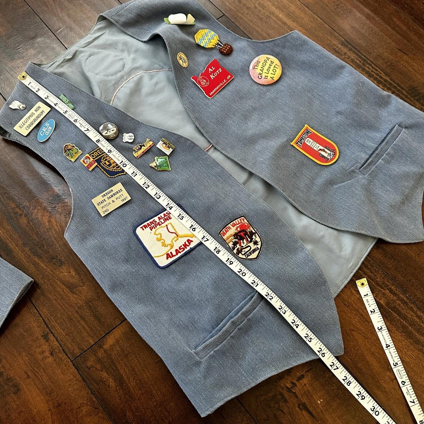 Vintage Rockabilly Patchwork Vest Lot Pins 2 Patches Rare Oregon McMinnville PDX