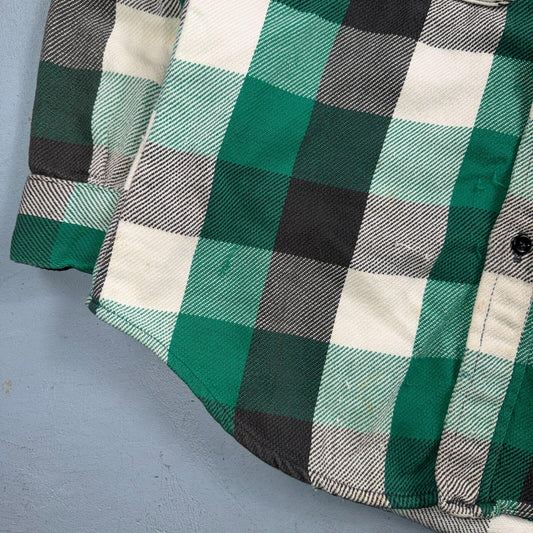 VTG Five Brother Shirt Mens M Shadow Plaid Flannel USA Green 1980s 80s Black
