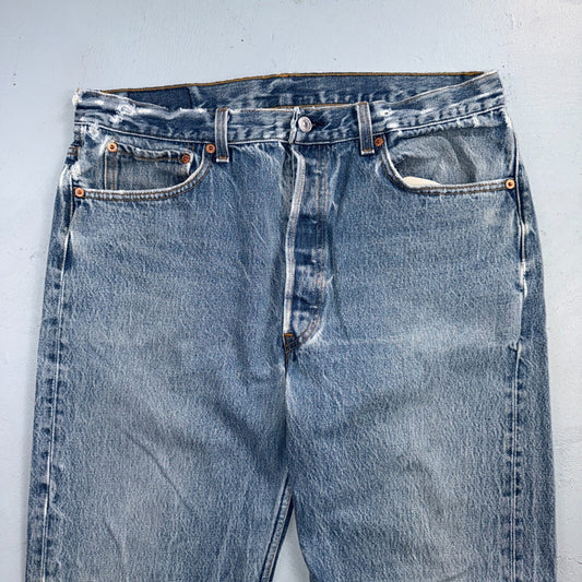 Levis 501 Vintage 90s USA XX Straight Leg Jeans Blue Light Wash 38x34 Act 34x29