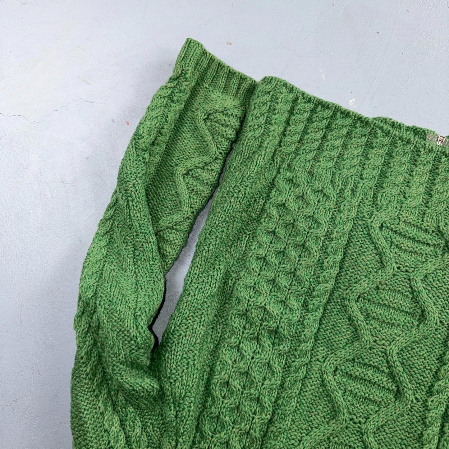 Aran Sweater Market Fisherman Wool Sweater Womens Size XS Ireland Green Zip Up