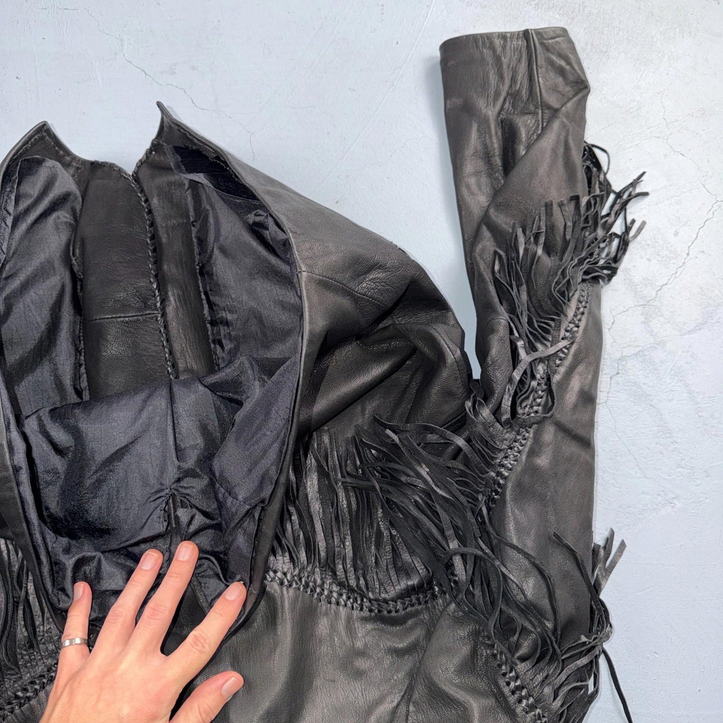 Vintage Buckskin Montana Jacket Black Leather Fringe Western Leather Cowboy 70s