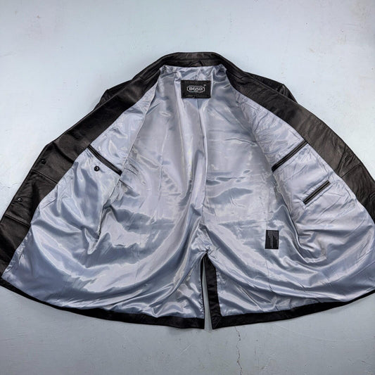BGSD Mens Black Leather 2 Button Front Collared Jacket Size XL S Lambskin