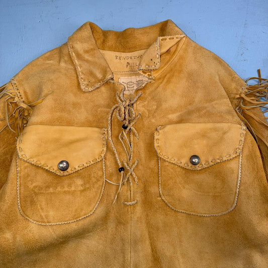 VTG Buckskin Montana Jacket Leather Fringe Western Leather Cowboy Suede 70s