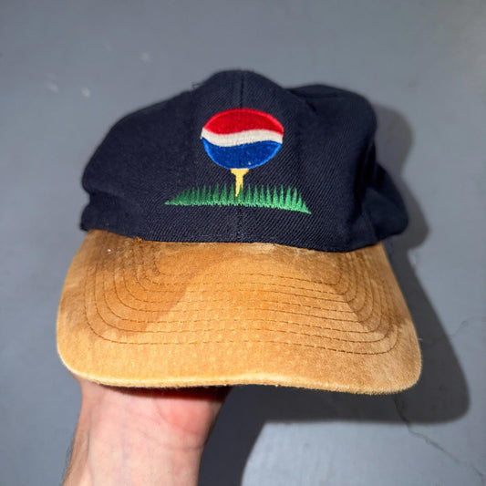 Vintage 90s Pepsi Golf Hat Otto Cap Leather Brim Blue Logo Wool RARE Collectible