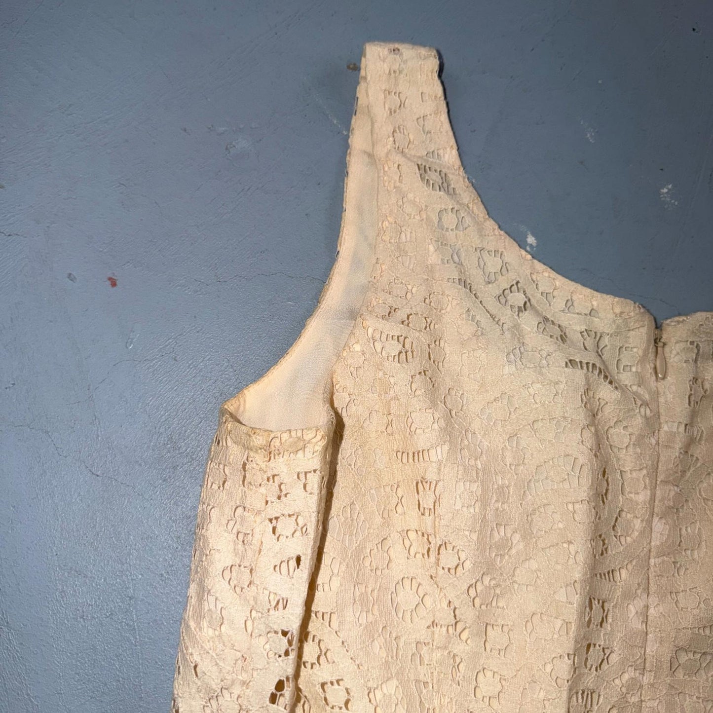 J Crew Lace Ivory Swirling Lace Pleated Sleeveless Dress Women's Size 4 Spring