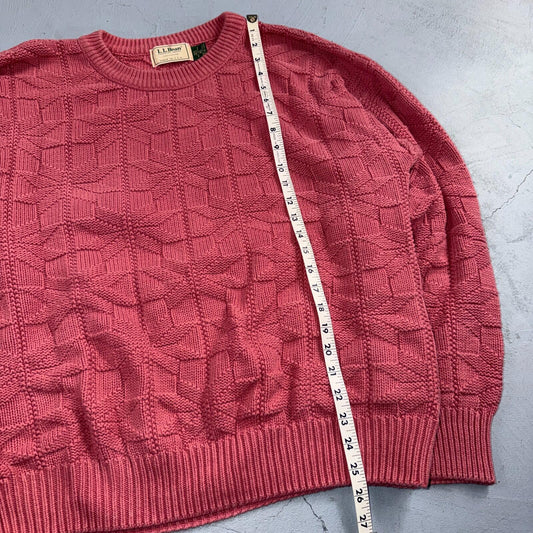 Vintage LL Bean Sweater Men XL Pink Crew Neck Fisherman Waffle Knit Cotton 80s