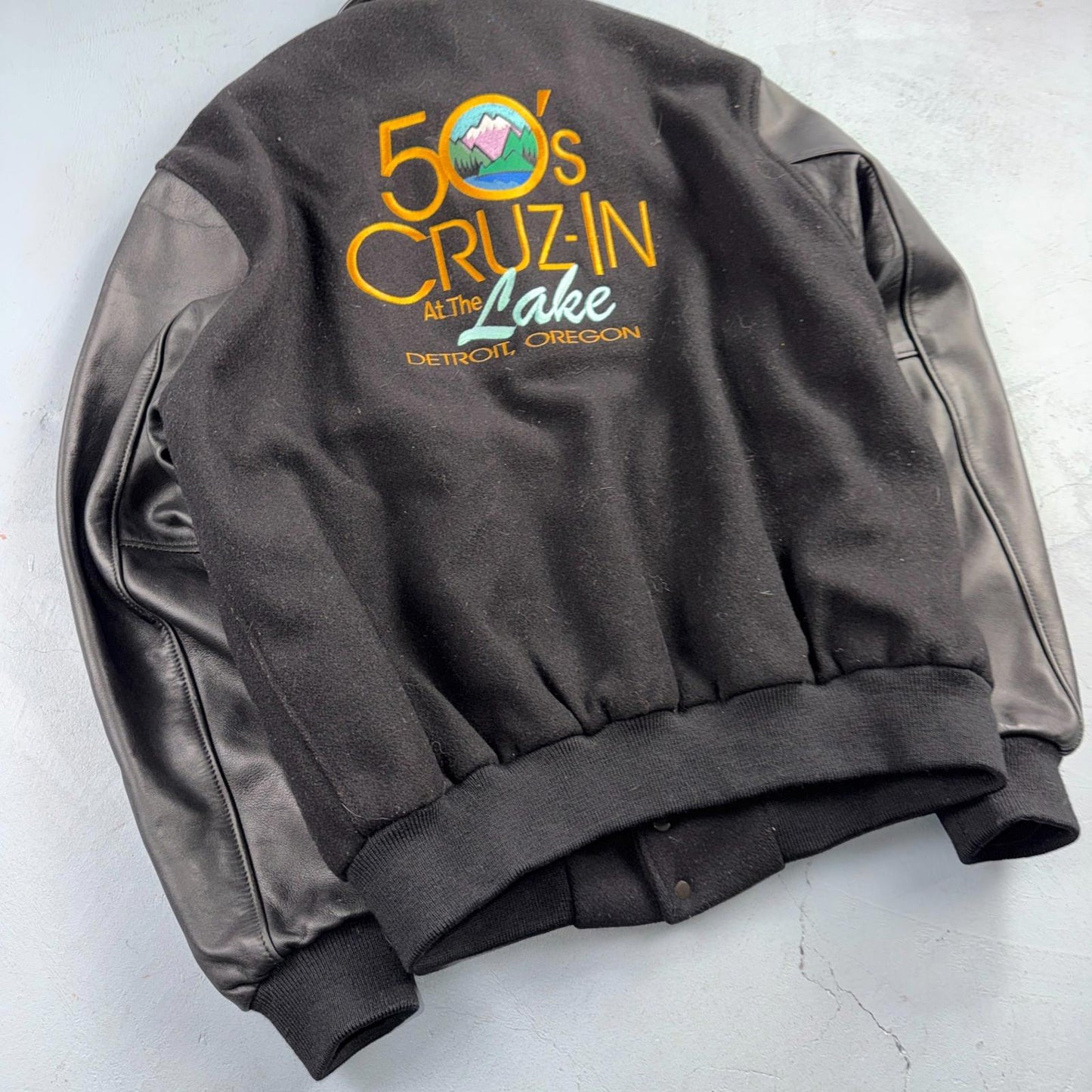 VTG Dehen Varsity Letterman Jacket Size Large Wool Leather Detroit Oregon Cars