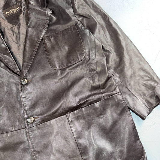 Paul Stuart Mens Vintage Brown Leather Jacket XL Chore Coat Pockets EUC Blazer