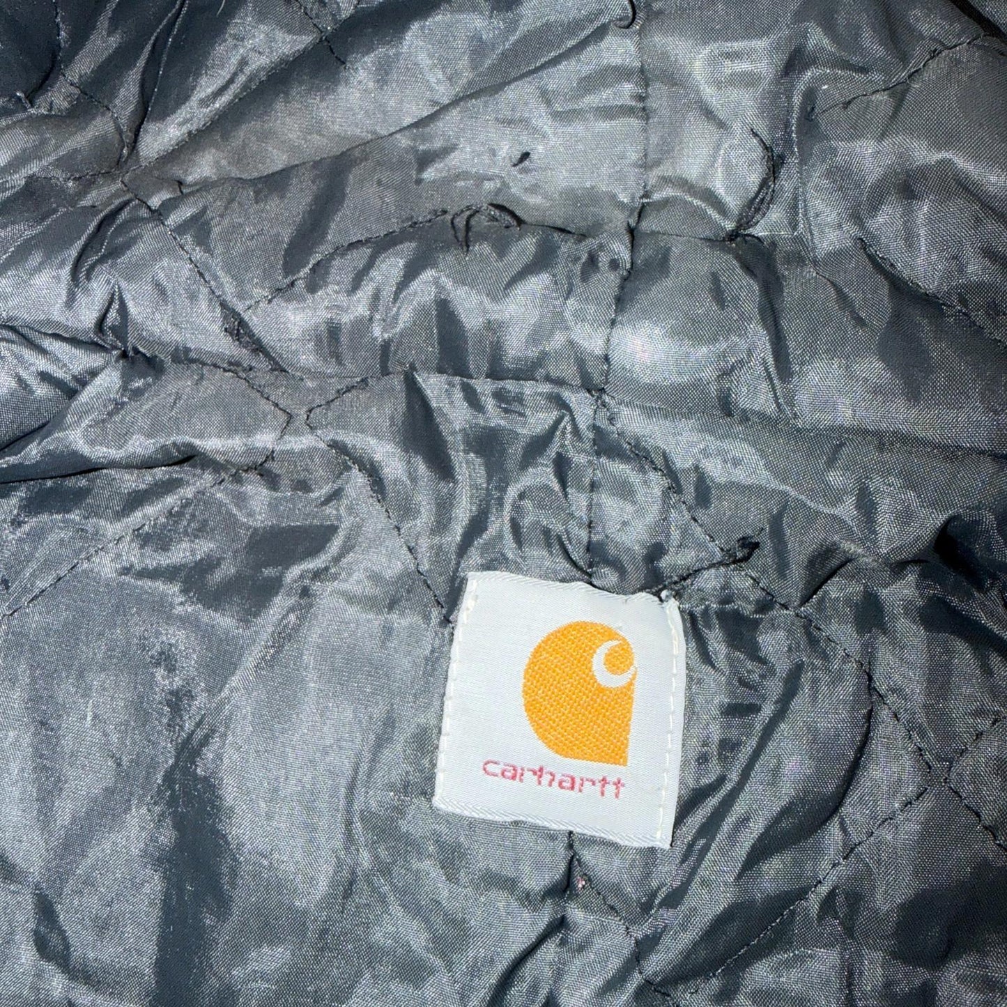 Vintage Carhartt Olive Green Hooded Jacket Bomber Coat Thrashed Faded 90s Y2K