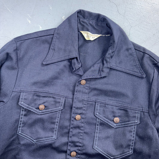 VTG 70s JC Penney Navy Work Shirt Button Front Chore Utility Rockabilly Workwear