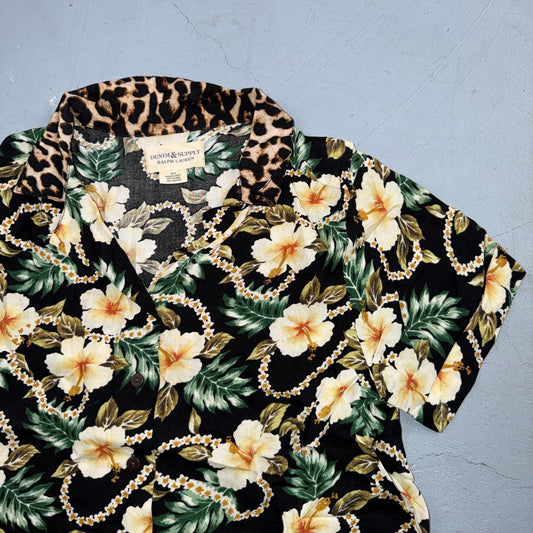 Denim & Supply Ralph Lauren Womens Button Down Blouse Top Small Tropical Floral