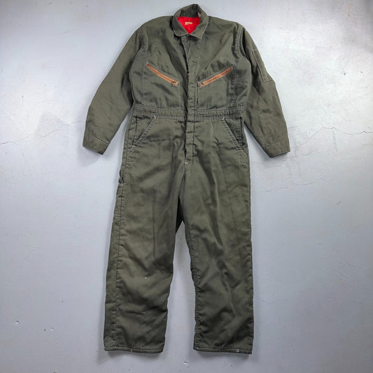 VTG 60s Wrangler Big Ben Work Coveralls Mens M Long Green Jumpsuit Zip Utility