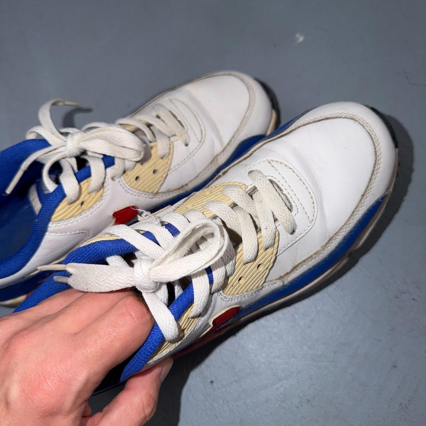 Nike Air Max 90 LTR GS Retro White Blue Red Sneakers Shoes Size 7 Y Big Kids