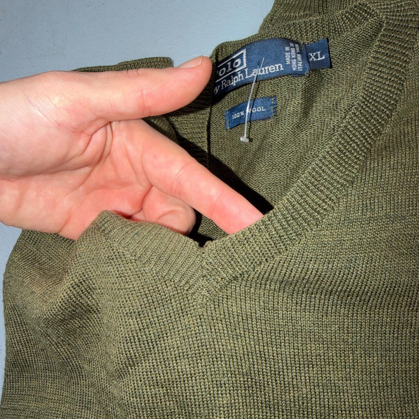 Polo Ralph Lauren Wool Sweater V-Neck Mens Size XL Green VTG Pullover
