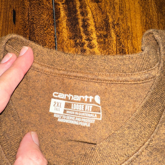 Carhartt 2XL Tall Brown Vintage Style T Shirt Pocket Basic Cool Pepper