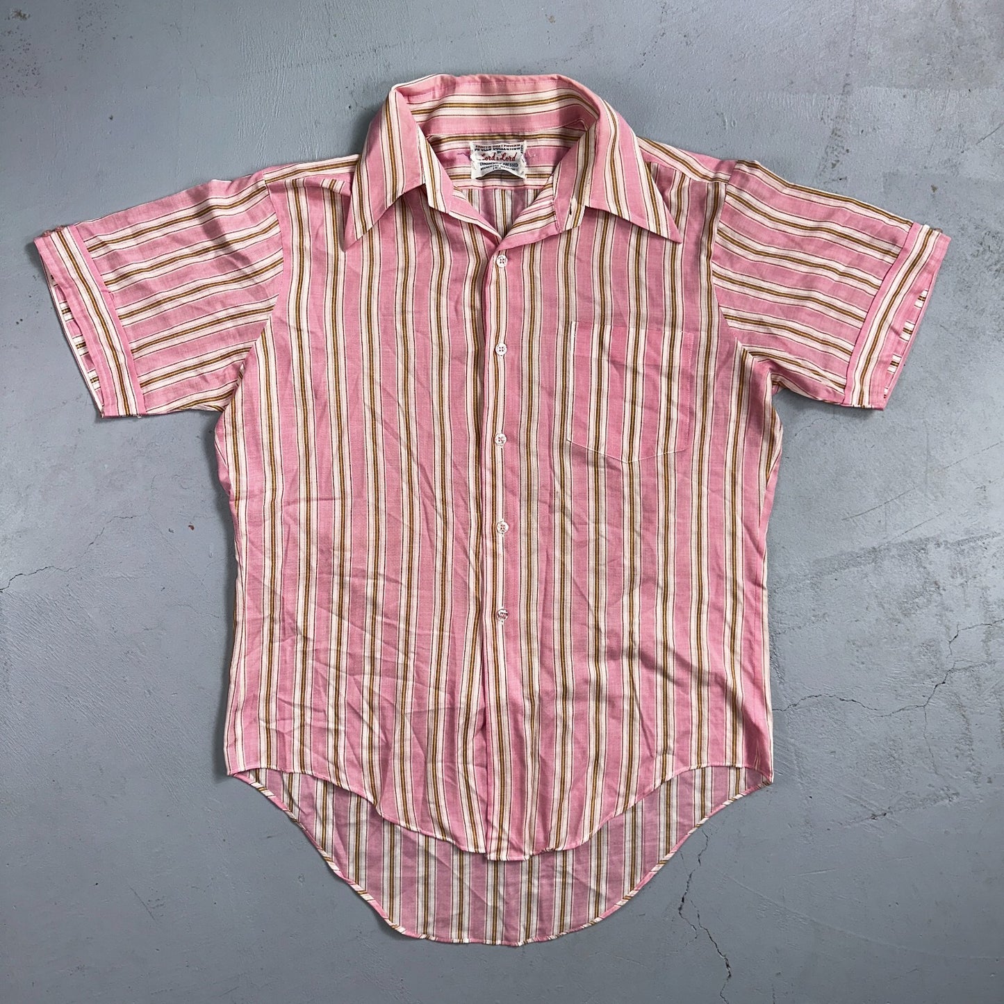1960s Pink Striped Short Sleeve Button Down Shirt Rockabilly 15.5 Apollo