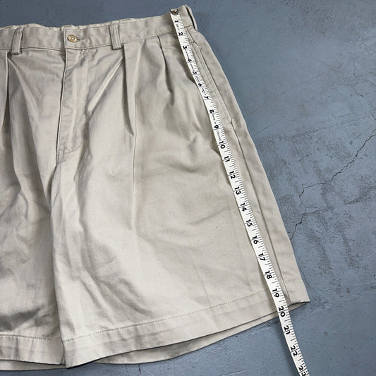 Polo Ralph Lauren Chino Pleated Shorts Mens 34 Beige Khaki 100% Cotton Vintage
