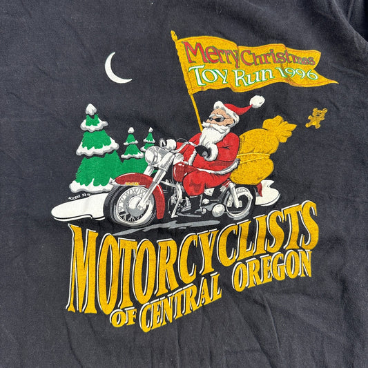 Motorcyclist Christmas Oneita VTG T Shirt Santa Central Oregon Toy Bike Harley