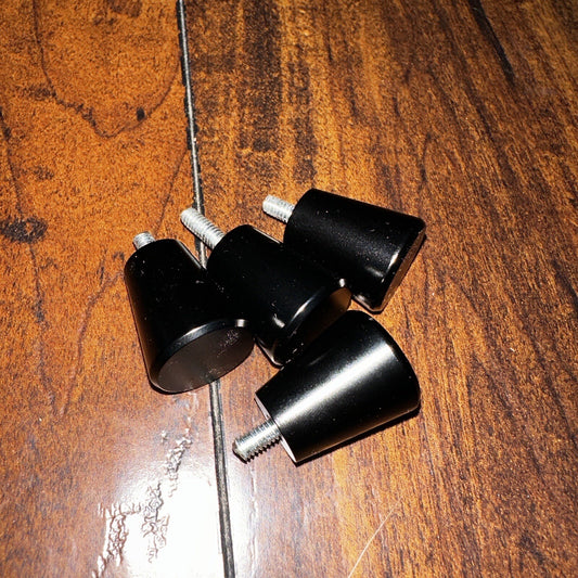 4 Flat Black Pull Knobs For Kitchen Bedroom Cabinet Round Black Dresser MCM VTG