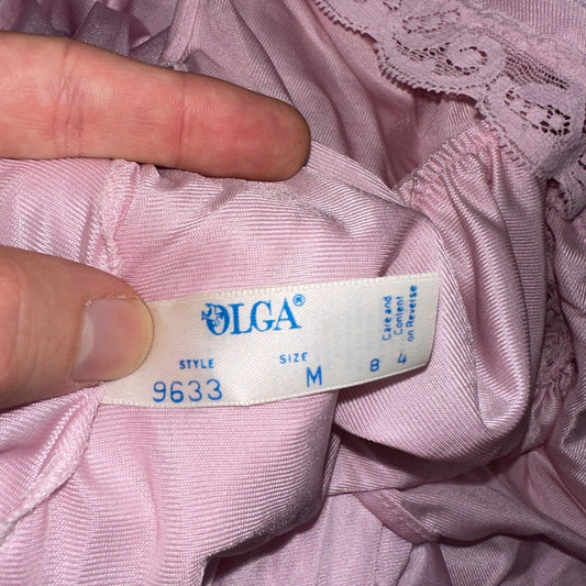 Vintage 1970s Olga Lingerie Slip Dress Sleepwear Full Sweep Nightgown Lace 70s