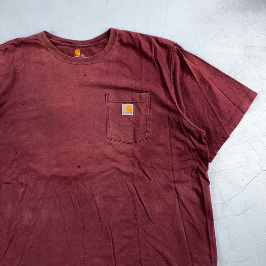 Carhartt K87 PRT Fit Pocket T-Shirt Mens 2XL Maroon Purple Thrashed Holes Worn