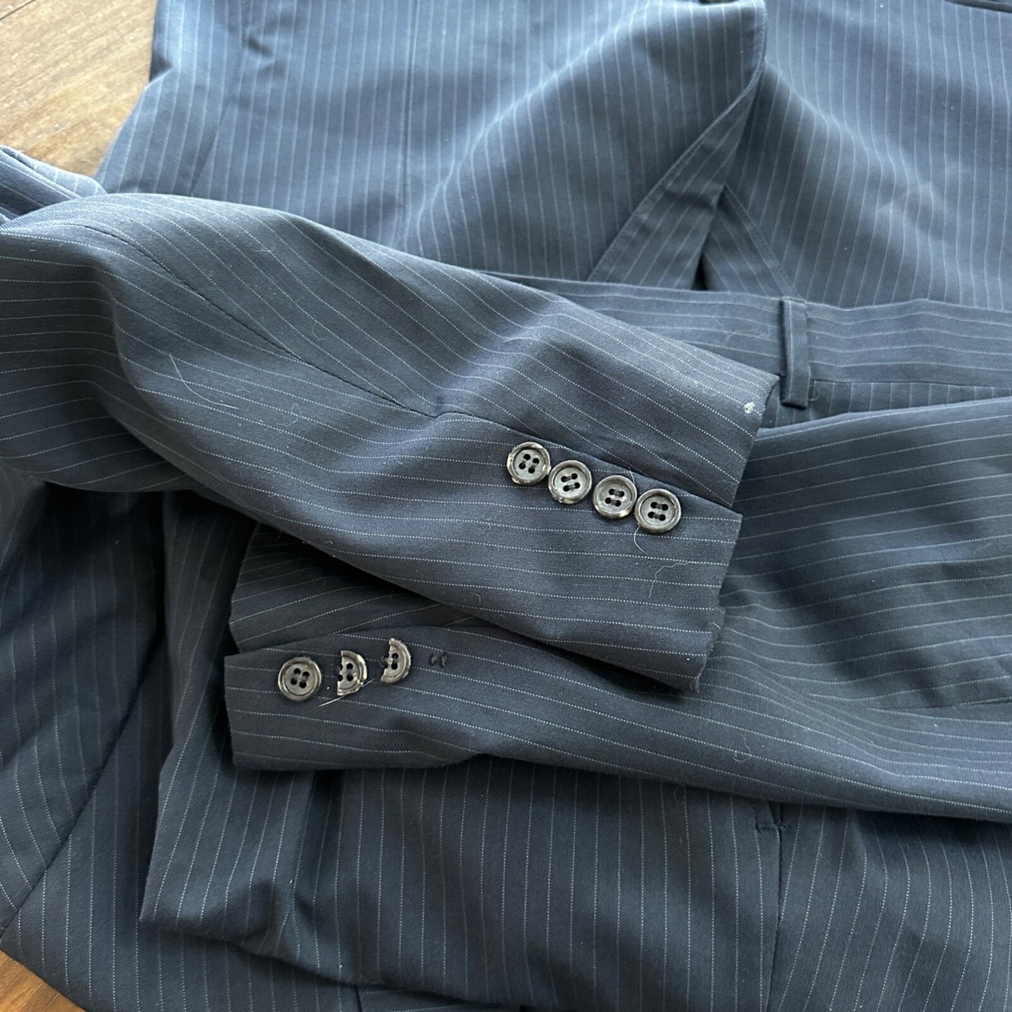 1960s Navy Blue Sport Jacket VTG Mens Suit 44 38x28 Rockabilly Pinstripe Pants