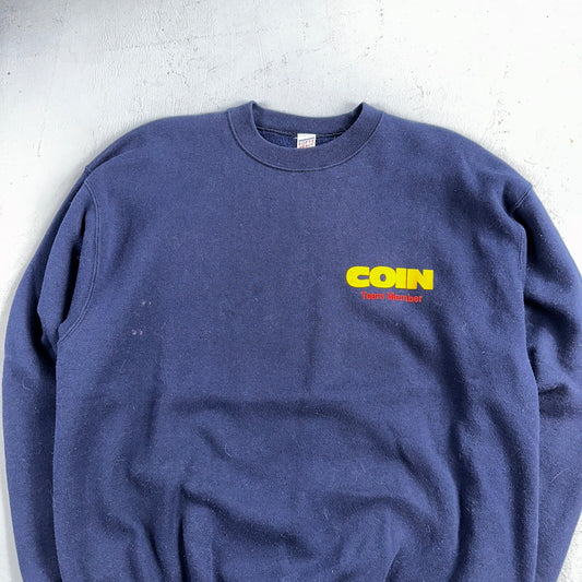 Coin Sofee Heavy Sweatshirt 90s VTG Crewneck USA Navy Basic Blue Team Member