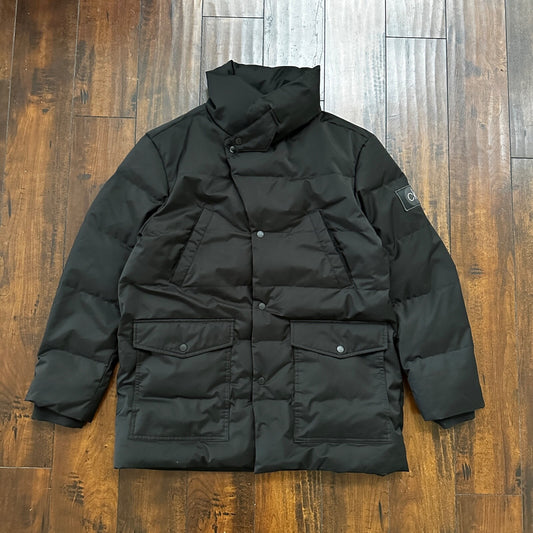 Calvin Klein Mens Down Puffer Jacket Black Large Ski Winter Warm Black Sleek