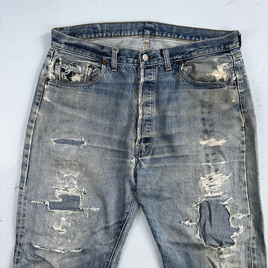 Levis 501 VTG 70s SS Redline Selvedge Jeans XX Med Wash Thrashed Act 35x26