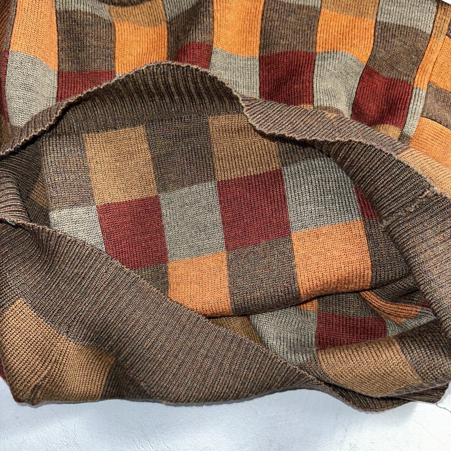 Jos A Bank VTG Mens L Pure Merino Wool Sweater Italy Checkboard 80s Patchwork