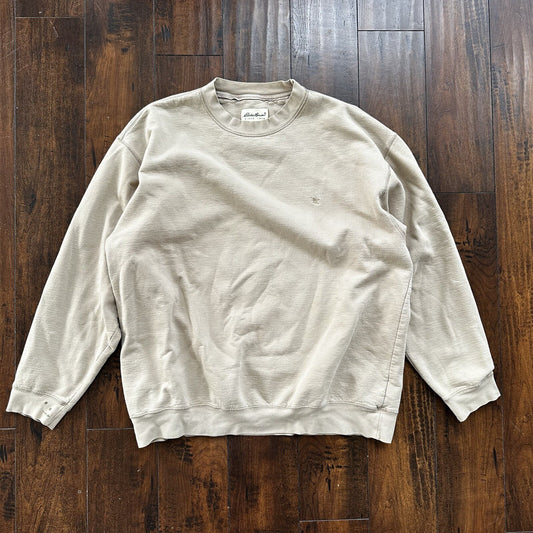 Vintage 1990s 90s Eddie Bauer Oversized Baggy Crew Sweater Beige Made in USA XL