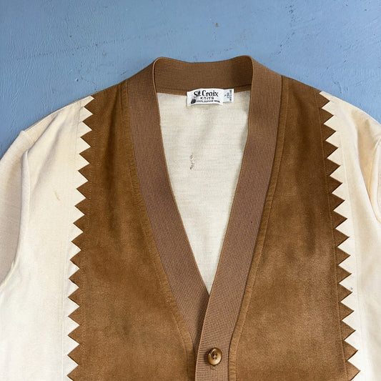 VTG St. Croix Knits Zephyr Wool Cardigan Size L Ivory Old Money Academia Preppy