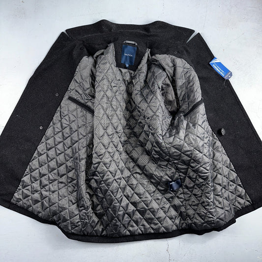 Nautica Men's Size L Double Breasted Wool Blend Collar Peacoat Black NWT $250