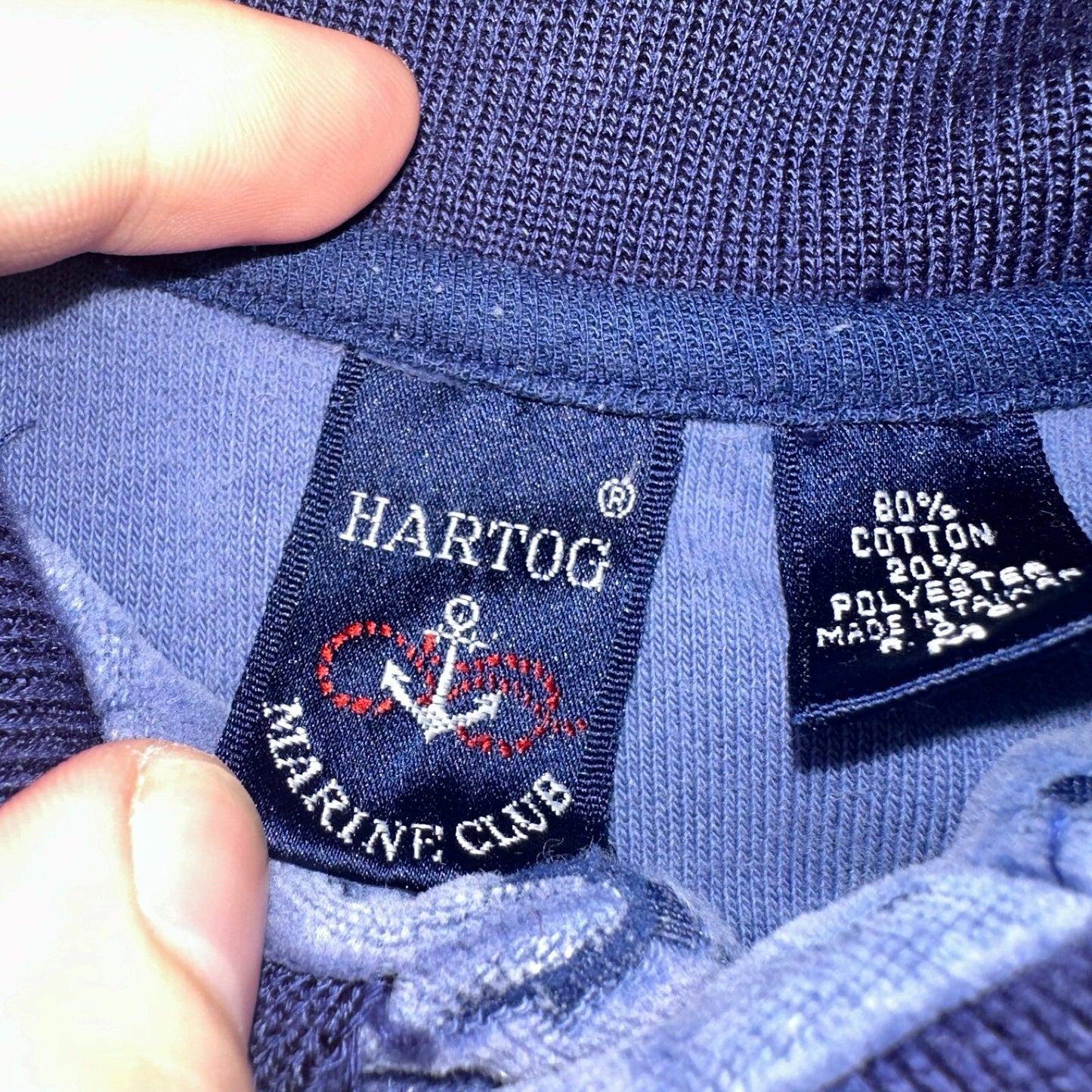 Velour Polo Shirt Hartog Marines Mens VTG 70s L USA Blue 1970s Rockabilly Worn