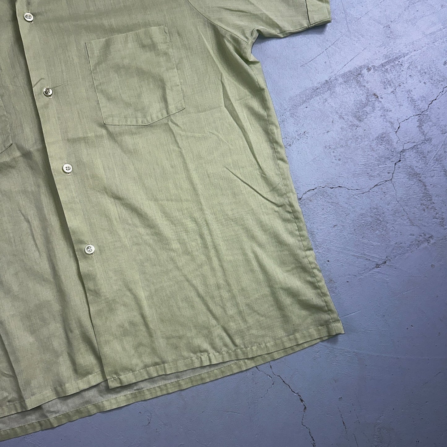 1960s Habands Green Short Sleeve Button Down Shirt Rockabilly Drip Dry Summer