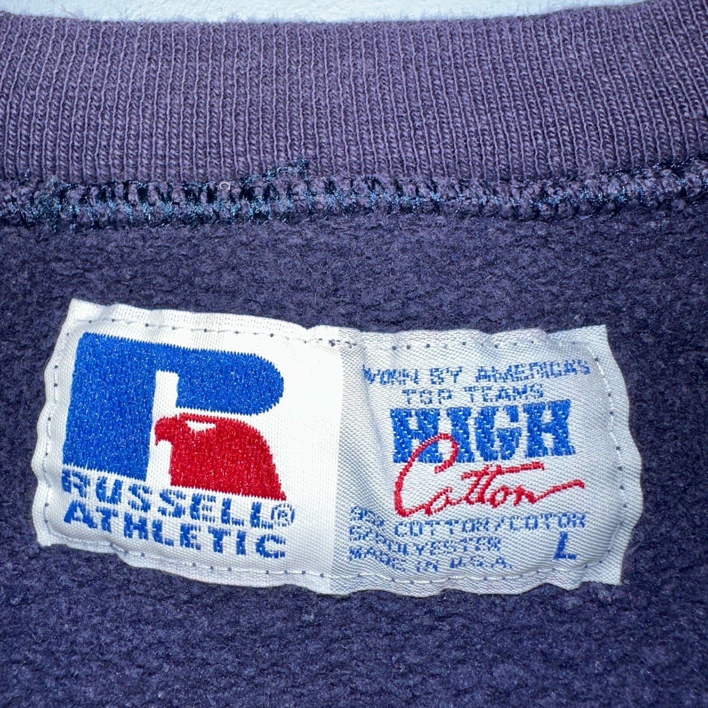 Russell Athletic USA Sweatshirt Crewneck Purple Navy 80s 90s Jumper Warm Up V