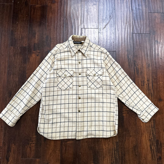 Norm Thompson VTG Long Sleeve Snap Up Heavy Wool Shirt Plaid 60s XL Rockabilly