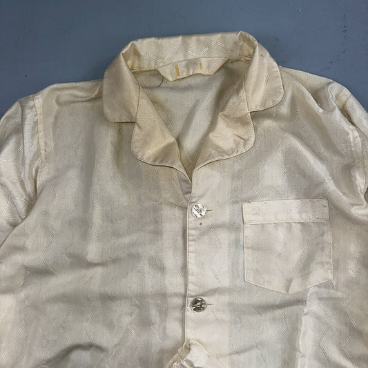 Christian Dior VTG Pajama Set Mens Cream Pants Shirt USA 90s Heavy Wear