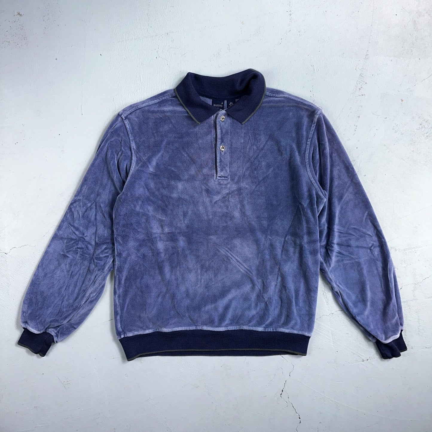 Velour Polo Shirt Hartog Marines Mens VTG 70s L USA Blue 1970s Rockabilly Worn