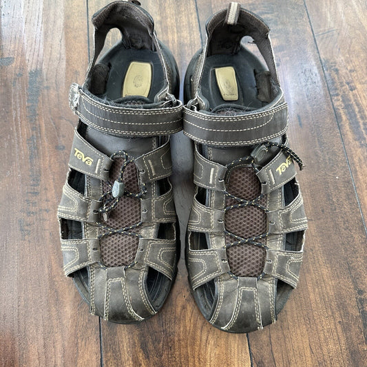 Teva Mens Shocpad Brown Gray Closed Toe Hook Loop Fisherman Sandals Size 12