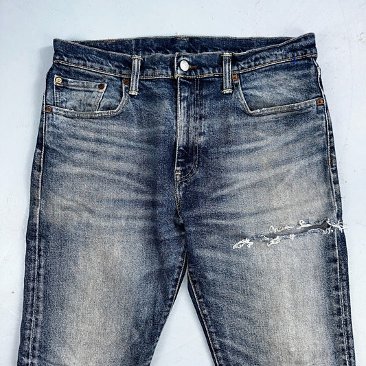 Levis 502 Y2K XX Slim Fit Jeans Blue Med Wash Whiskers 33x34 Vintage Style Worn