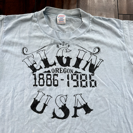 Oregon Elgin USA Vintage T Shirt 1986 80s Single Stitch Blue Running Eugene