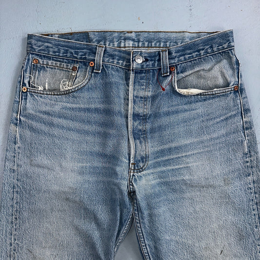 Levis 501 Vintage 90s USA XX Straight Leg Jeans Blue Light Wash 35x36 Act 32x27
