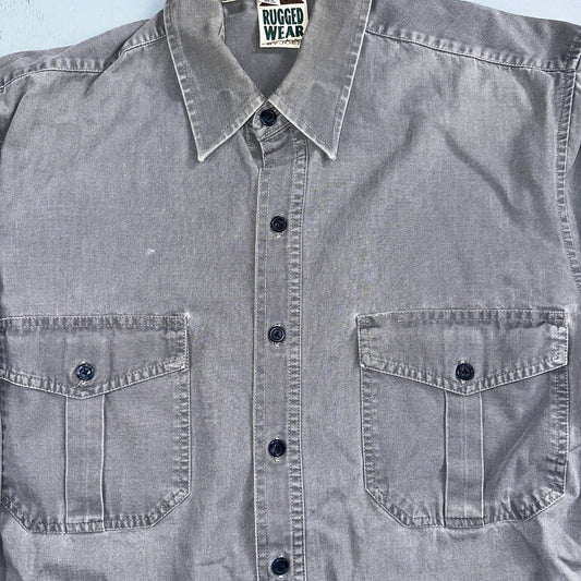 Rugged Wear Joes Jeans Shirt Gray Large Button Up Pockets Workwear Cotton VTG
