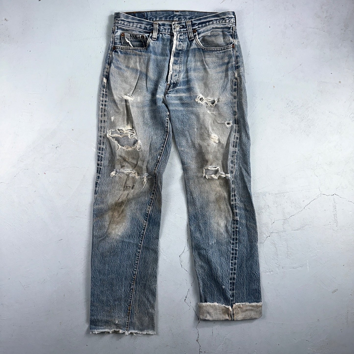 Levis 501 Vintage 80s Redline Selvedge USA Light Jeans Thrashed 32x36 Act 29x32