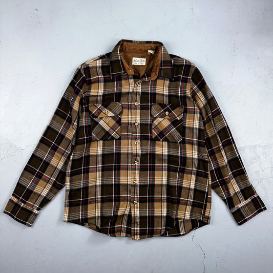 VTG Mens Store JC Penny Thick 100% Acrylic Flannel Work Shirt M 80s Plaid Brown