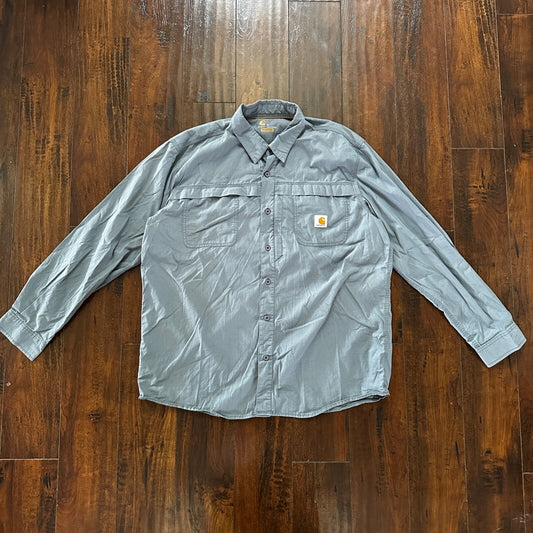 Carhartt Button Shirt XL Blue Force Long Sleeve Shirt Vented Relaxed Fit 101290